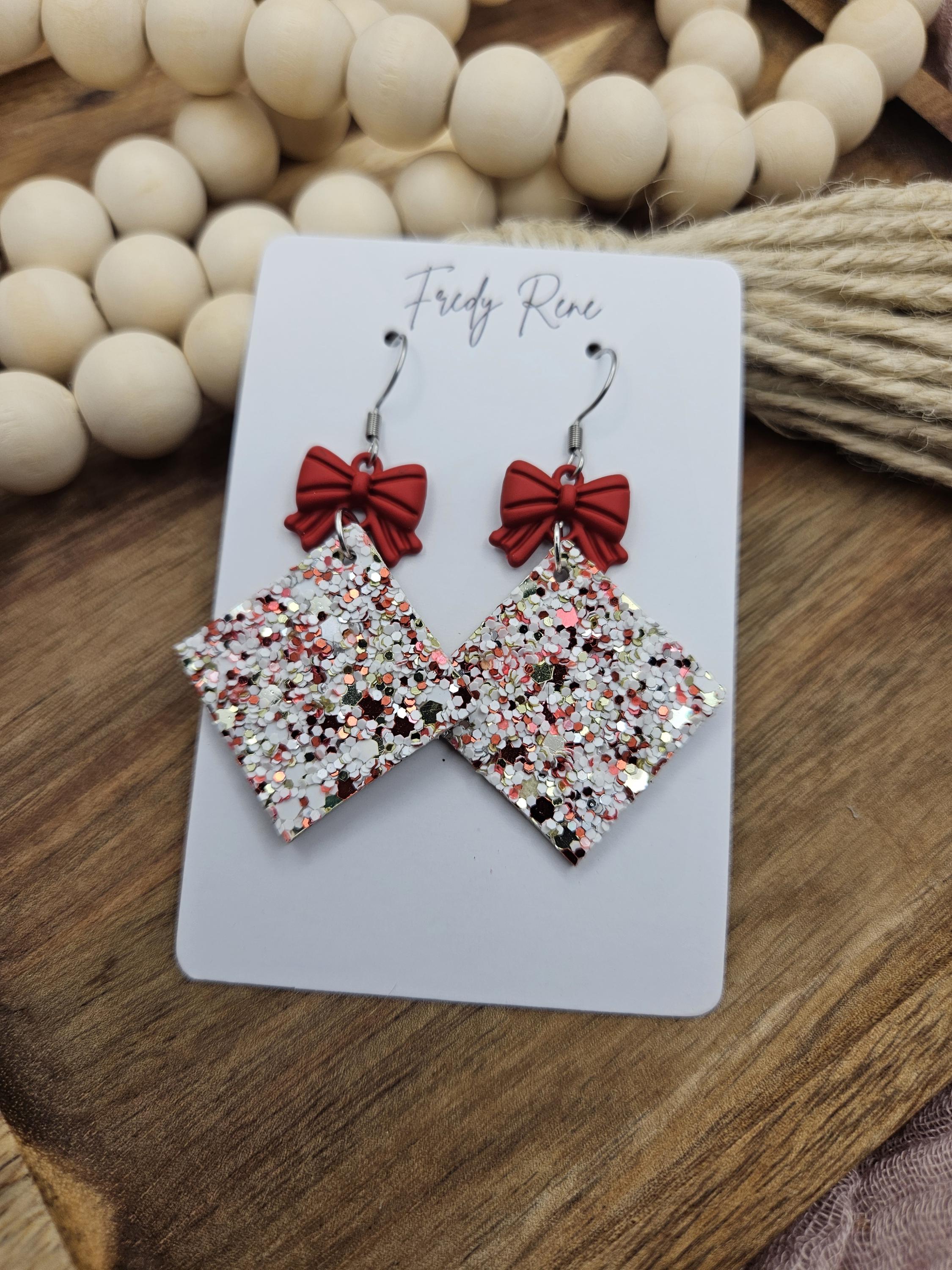 Handcrafted Red & Green Speckled Glitter Cork Earrings backed with Genuine Leather - Thumbnail 3