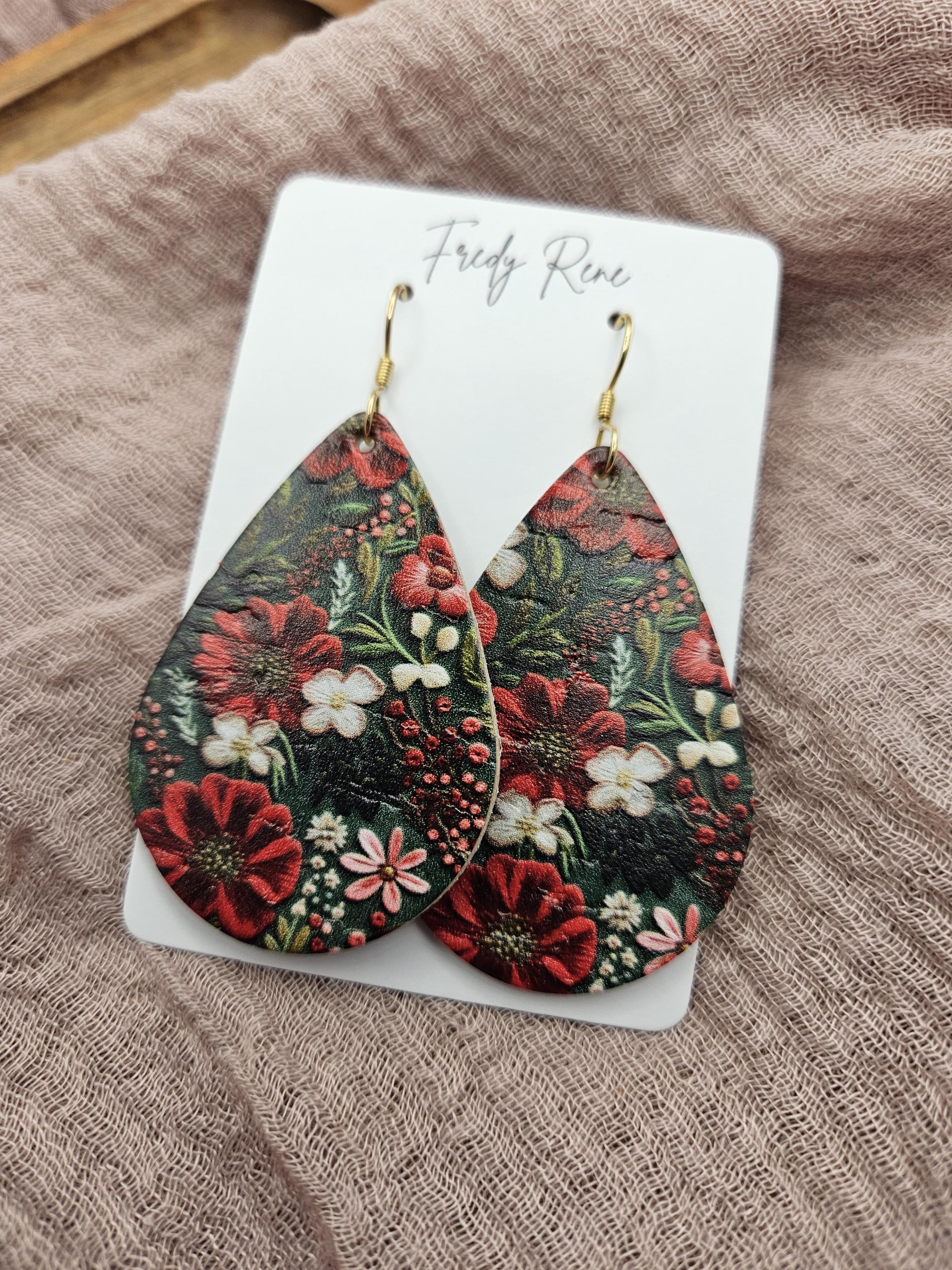 Large Handmade Holiday Cork Teardrop Earrings with Genuine Leather Backing- Lightweight - Thumbnail 4