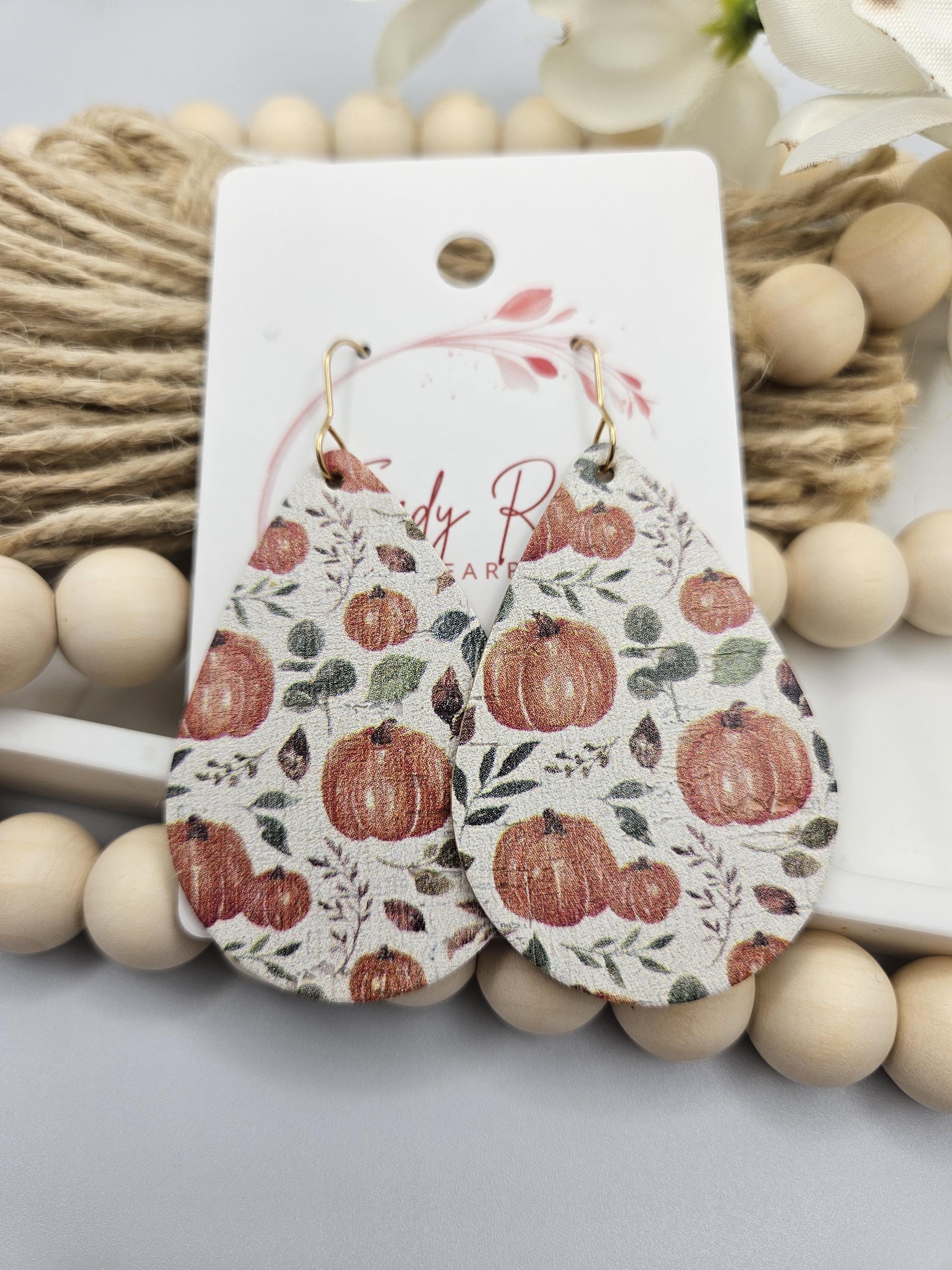 Large Handcrafted Pumpkin Cork Teardrop Earrings with Genuine Leather Backing for Everyday Style - Thumbnail 2