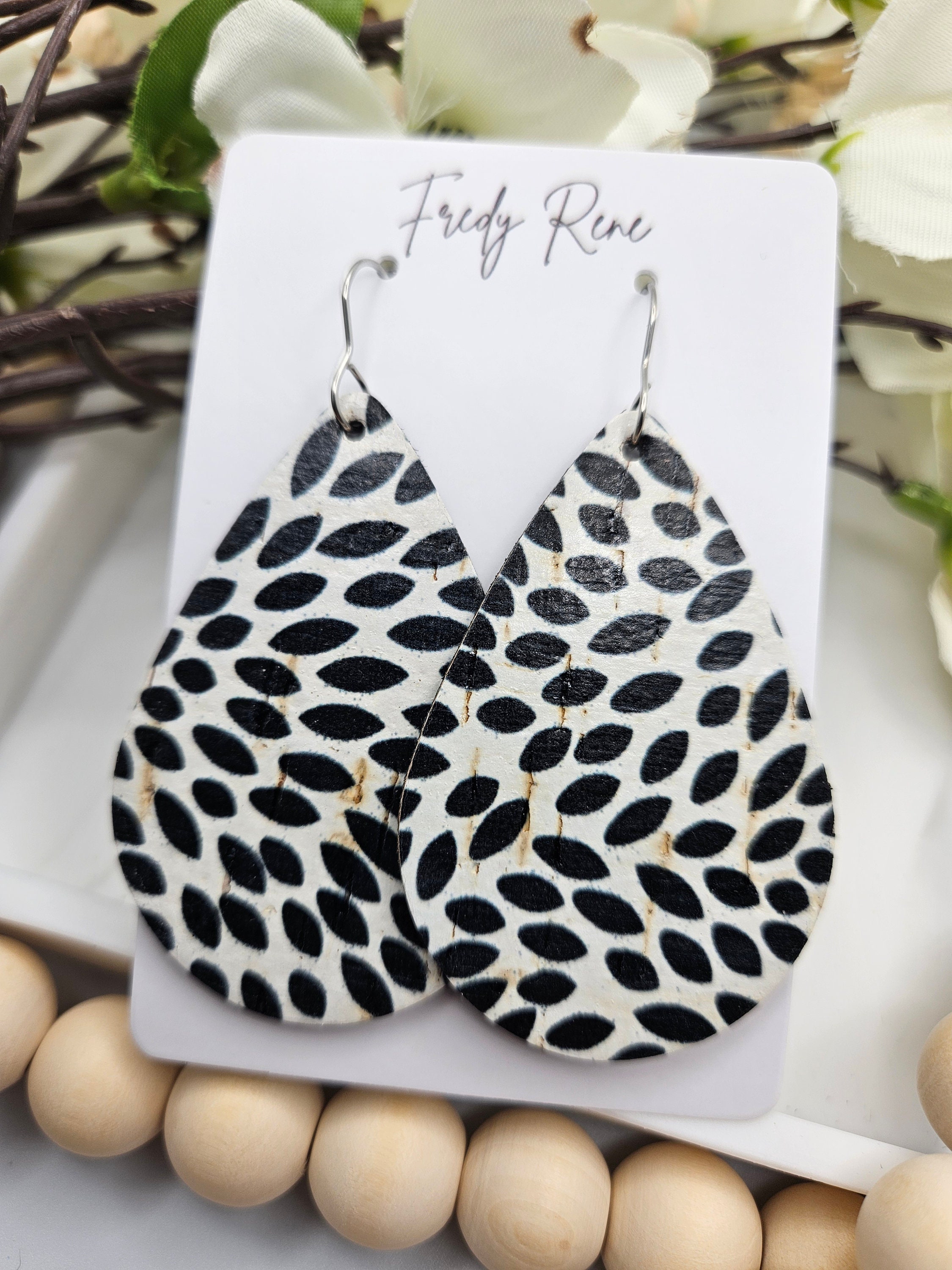 Large Handcrafted Cork Teardrop Earrings with Genuine Leather Backing for Everyday Wear - Thumbnail 2