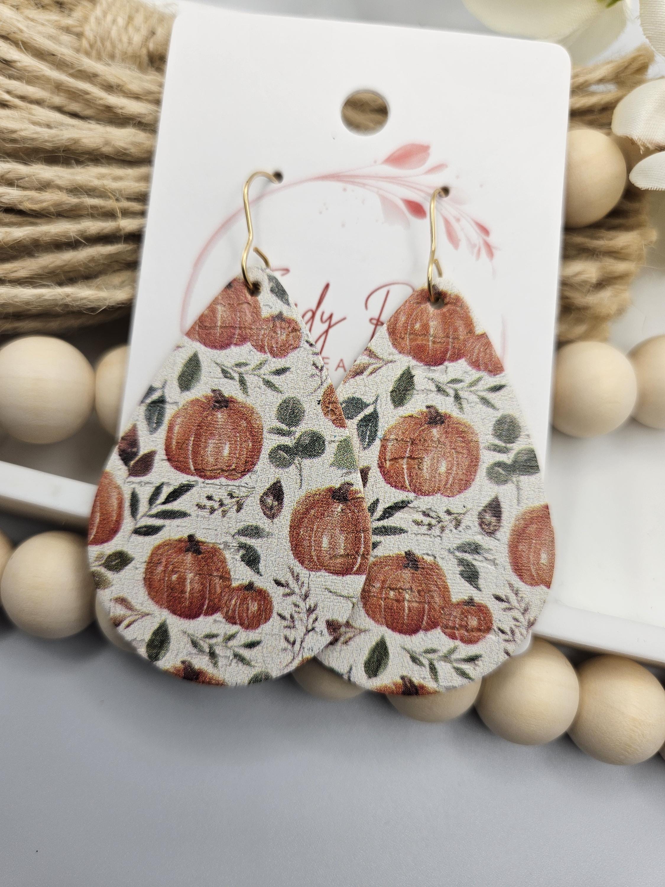 Large Handcrafted Pumpkin Cork Teardrop Earrings with Genuine Leather Backing for Everyday Style - Thumbnail 5