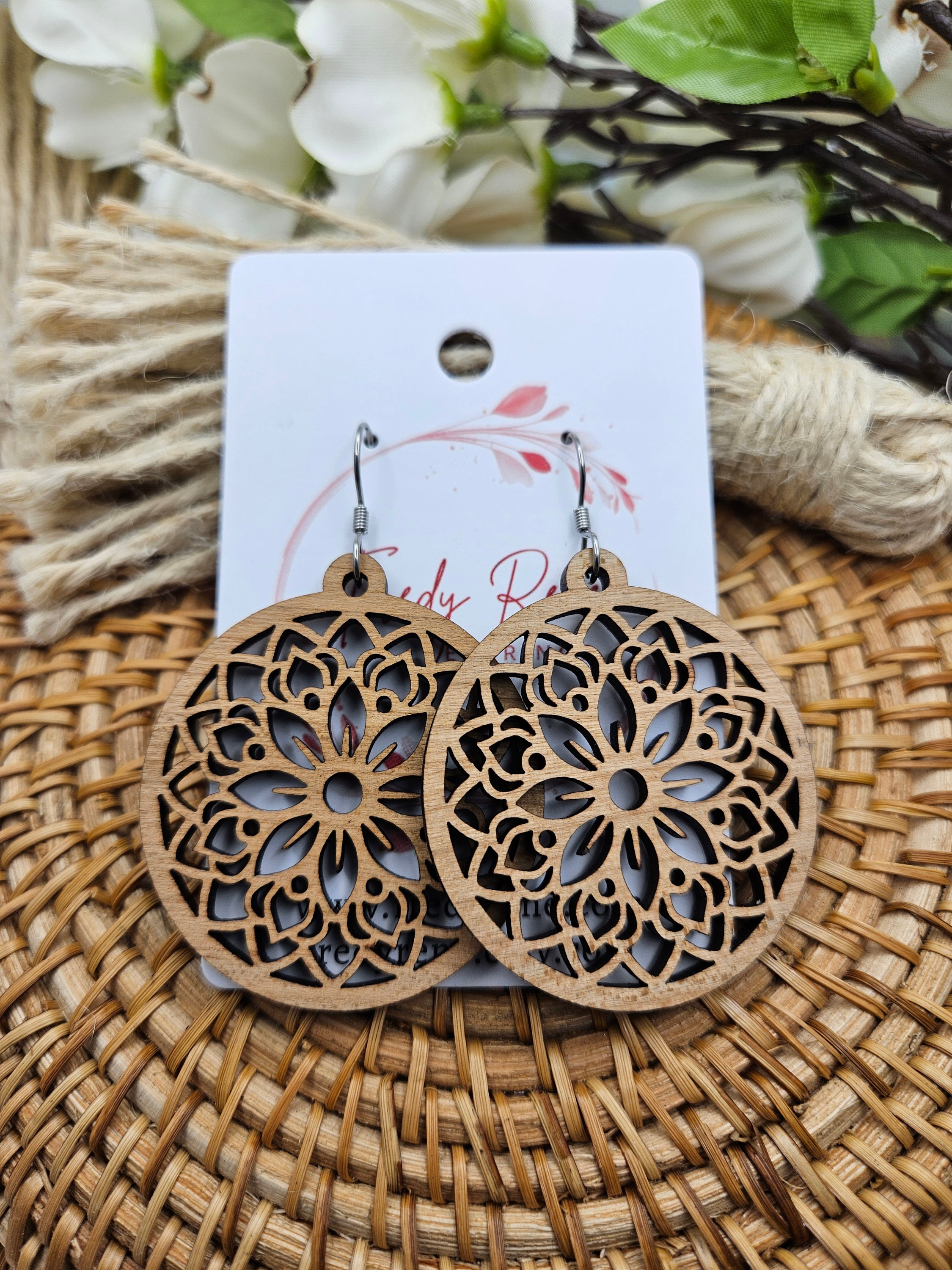 Handmade Wooden Floral Earrings for Everyday Wear - Thumbnail 5