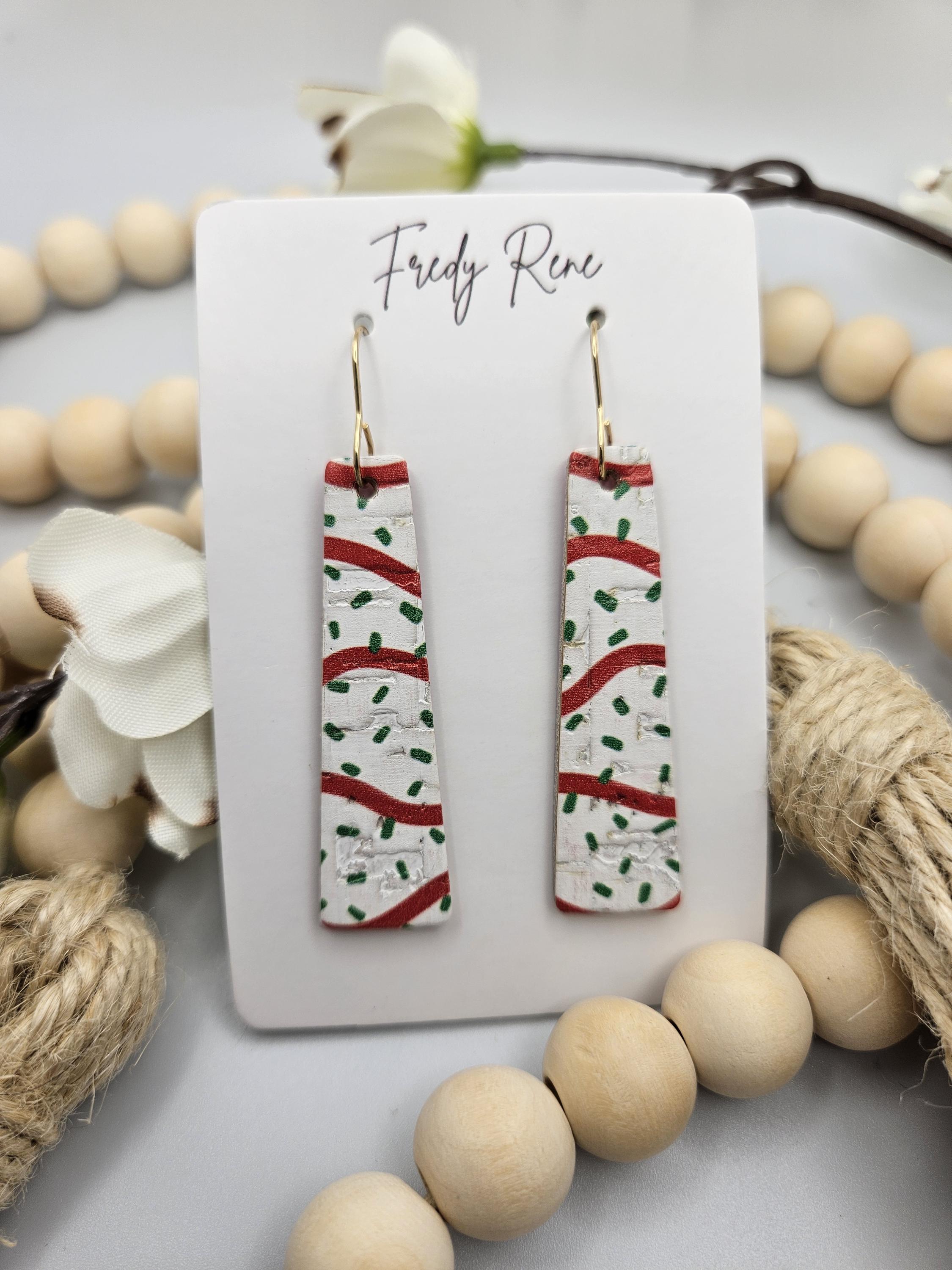 Christmas Cake Bar Cork Backed with Leather Earrings - Thumbnail 4