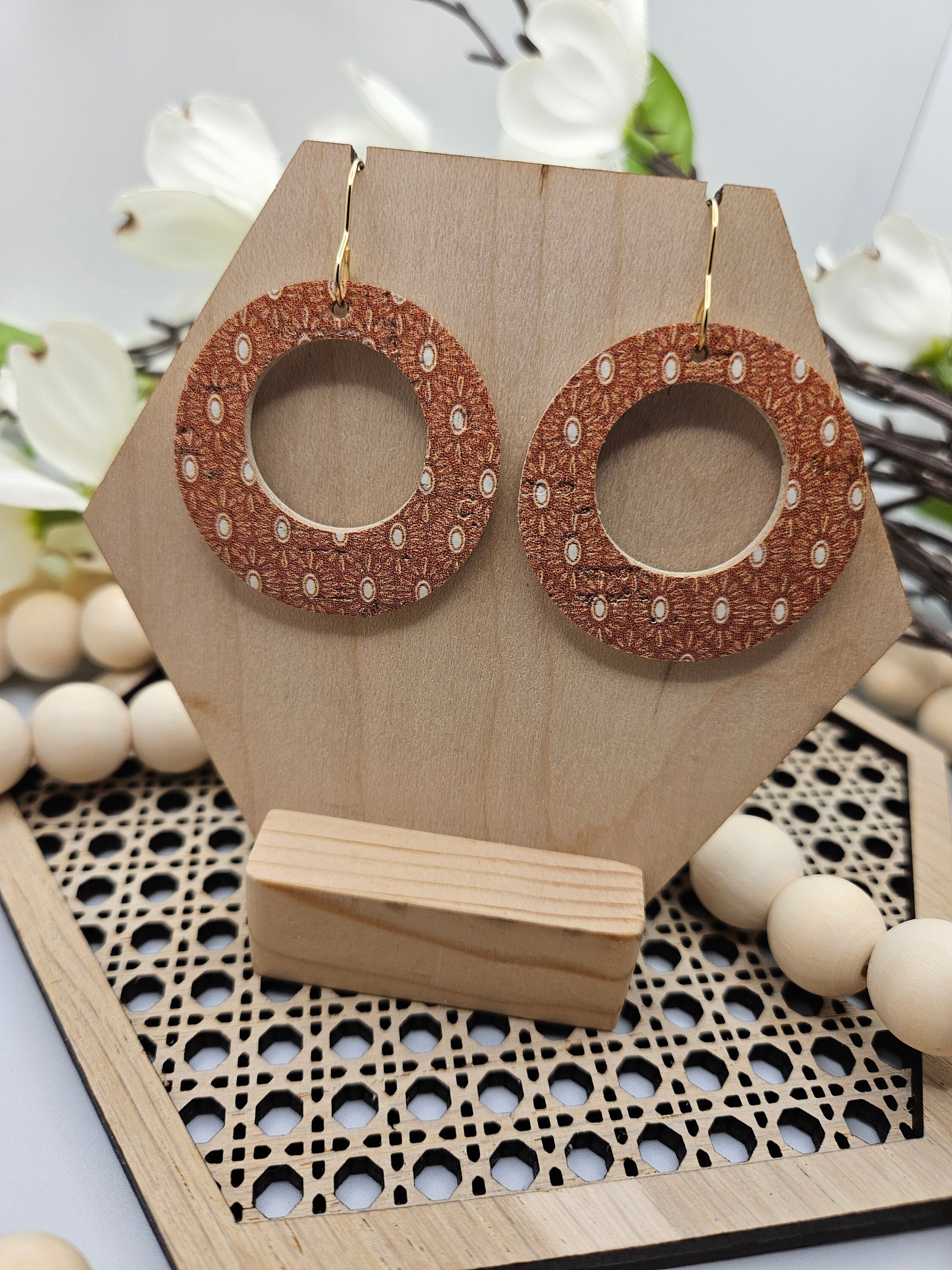 Handmade Mustard Boho Cork Earrings with Genuine Leather Backing- Lightweight Accessory for Everyday Wear - Thumbnail 4