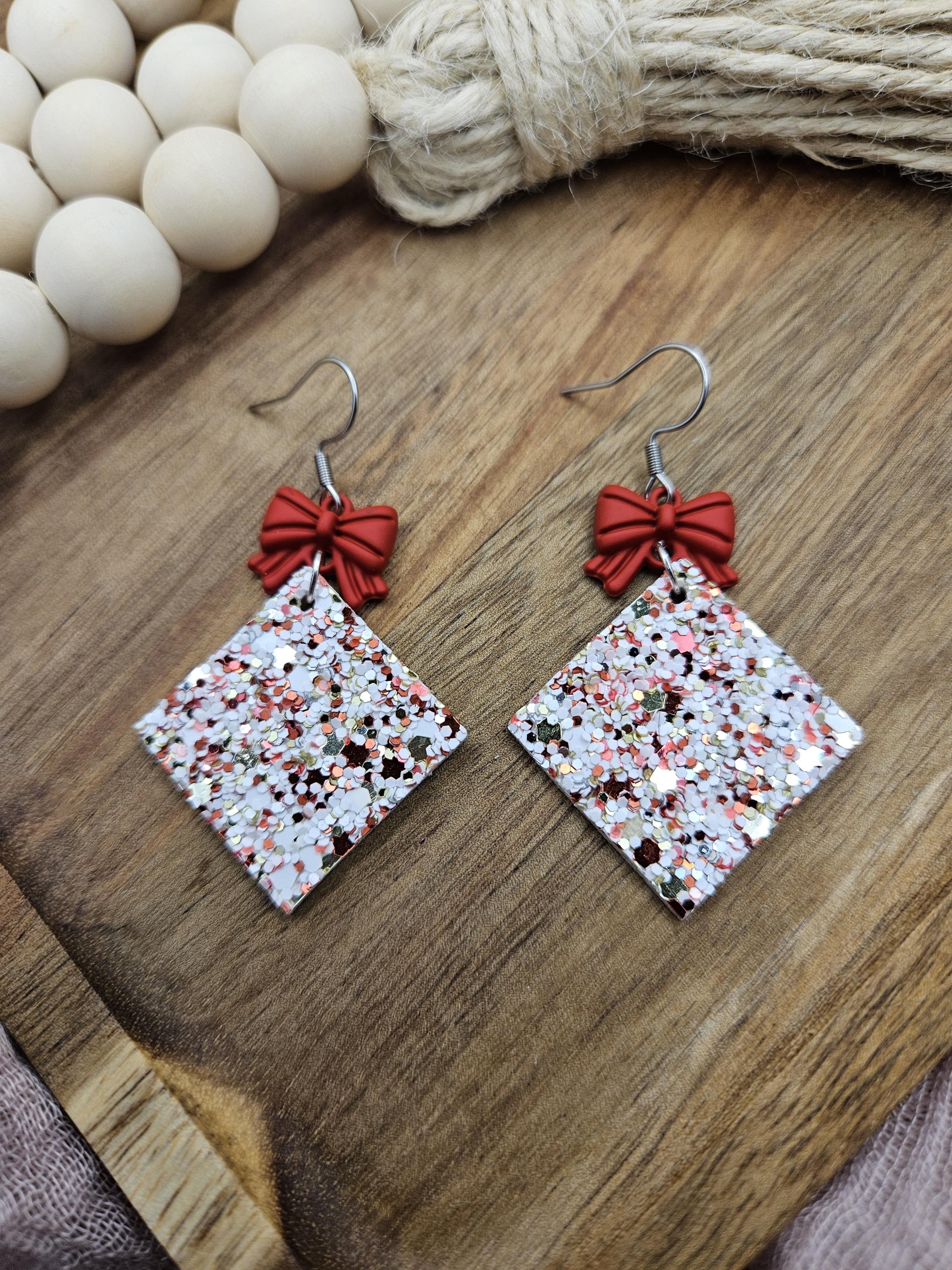 Handcrafted Red & Green Speckled Glitter Cork Earrings backed with Genuine Leather - Thumbnail 6