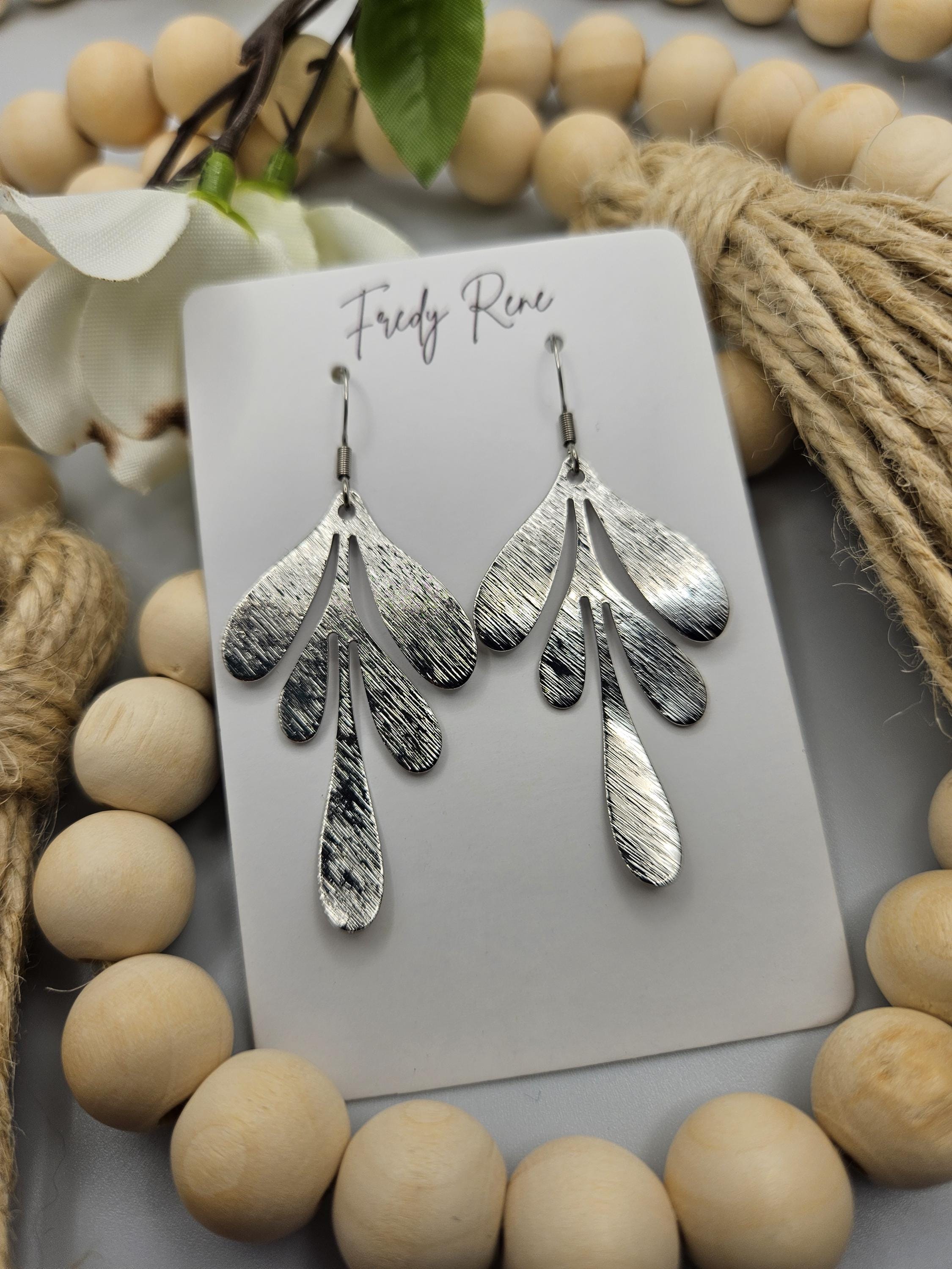 Silver Colored Brass Leaf Earrings