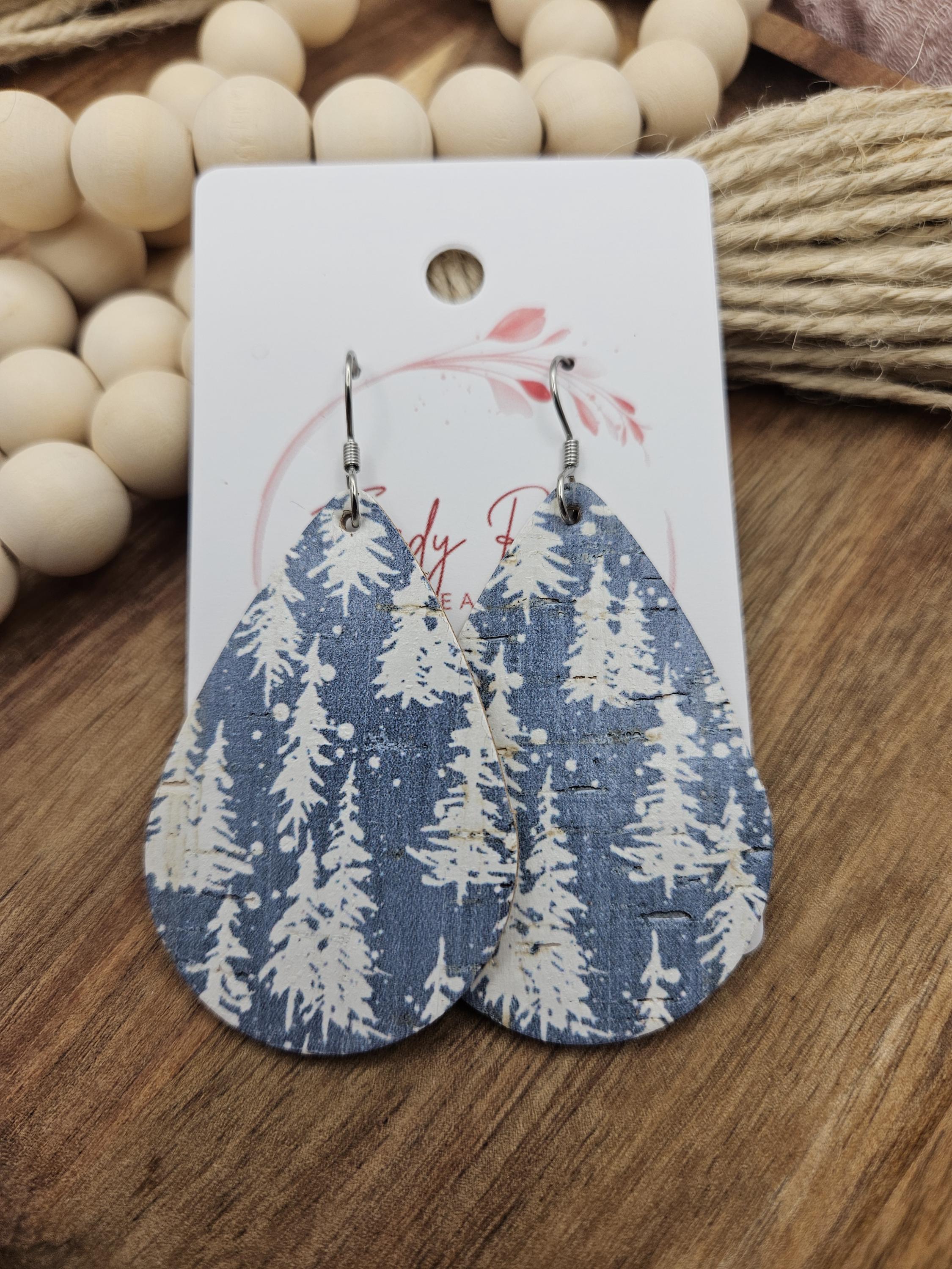 Large Handcrafted Cork Teardrop Earrings Backed with Genuine Leather - Thumbnail 3