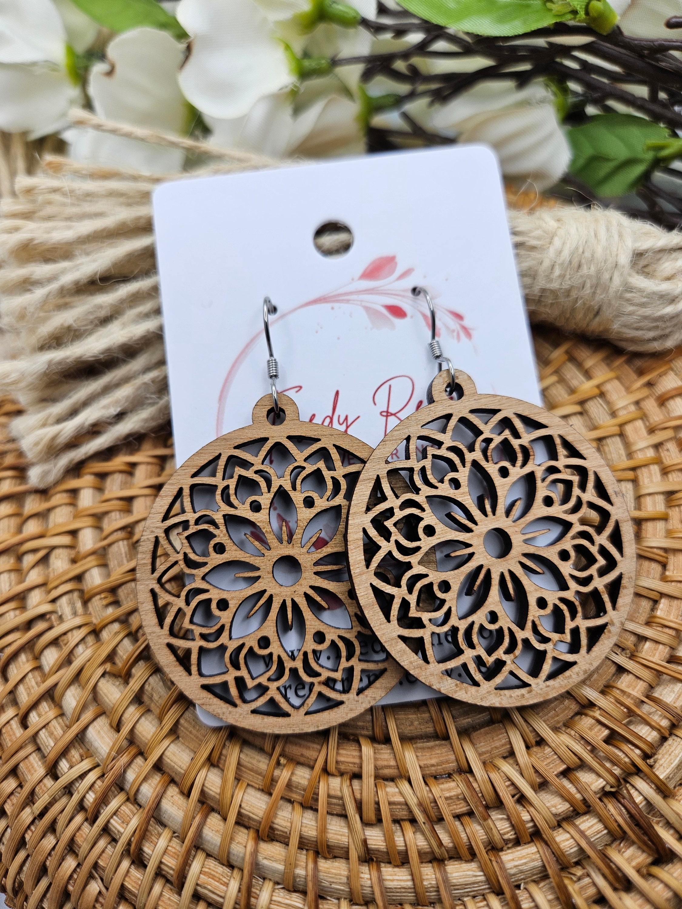 Handmade Wooden Floral Earrings for Everyday Wear - Thumbnail 4