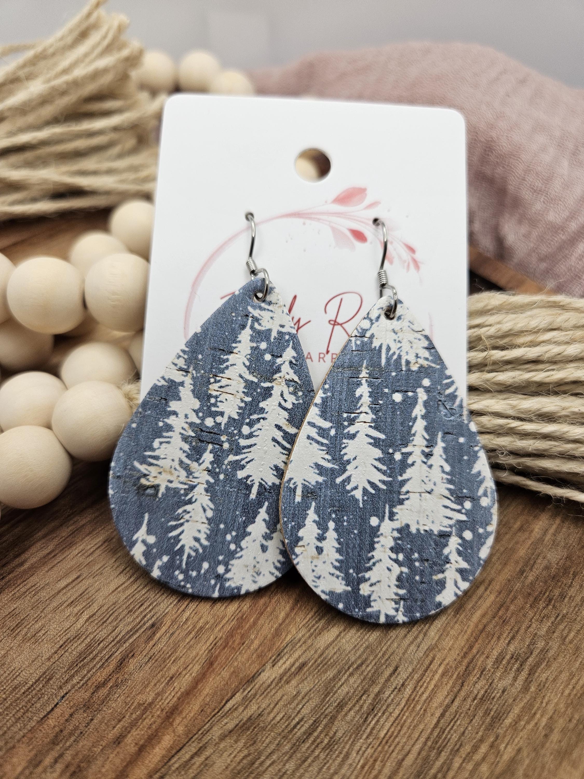 Large Handcrafted Cork Teardrop Earrings Backed with Genuine Leather - Thumbnail 5
