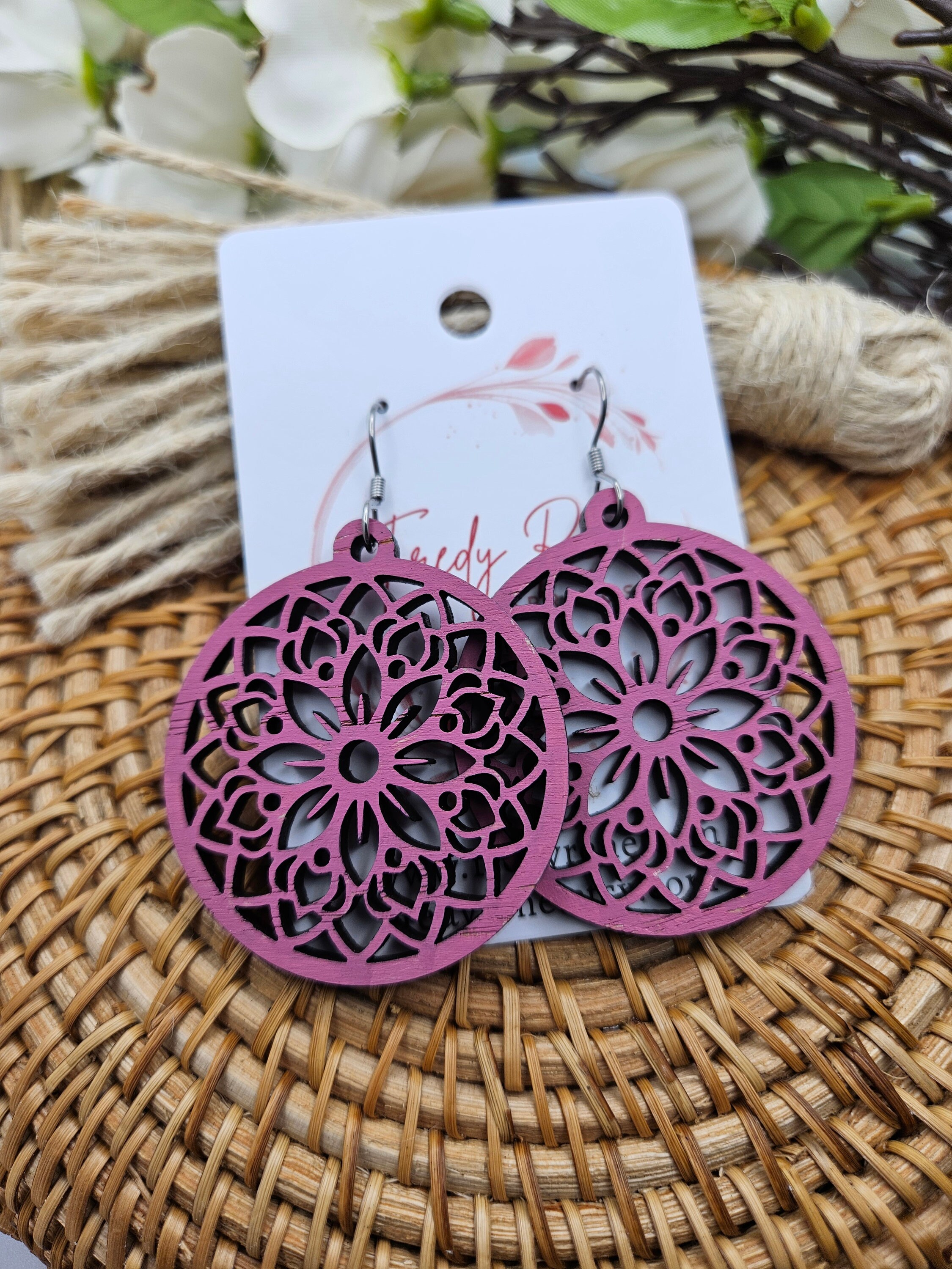 Handpainted Wooden Floral Earrings - Lightweight Statement Jewelry for Everyday Wear