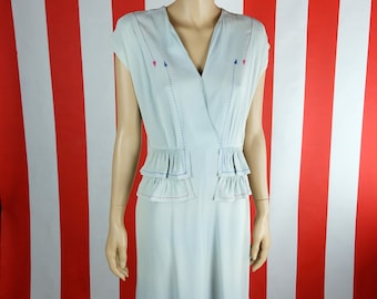 1940s Rayon Crepe Pastel Blue Day Dress