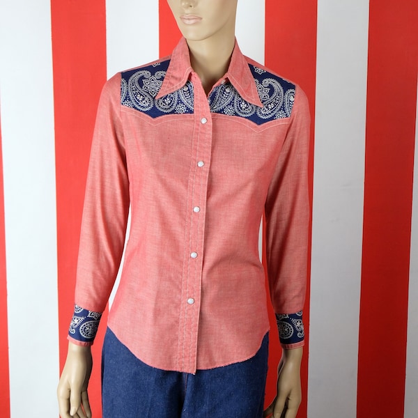 1970s LEVI’S for Gals Big E Snap Button Western Shirt with Customized Bandana Details