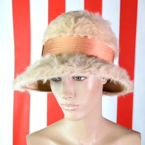 1960s Fluffy Angora Asymmetrical Brim Bucket Hat