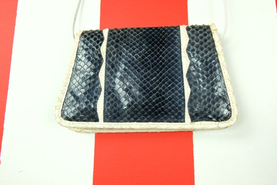 1980s Carlos Falchi Navy and White Snakeskin Desi… - image 4