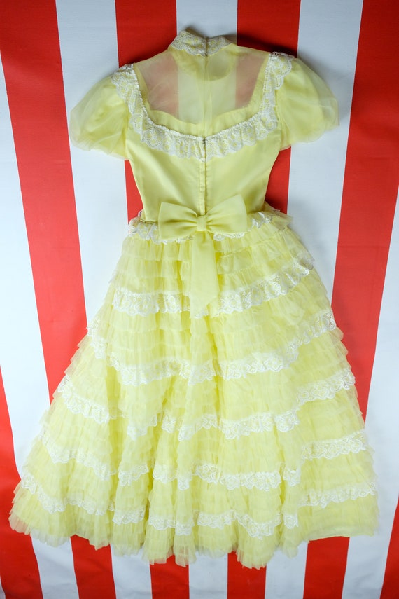 1960s Pale Yellow Ruffle Skirt Floor Length Princ… - image 3