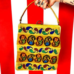 1960s Large Paisley Needlepoint Hand Bag Purse