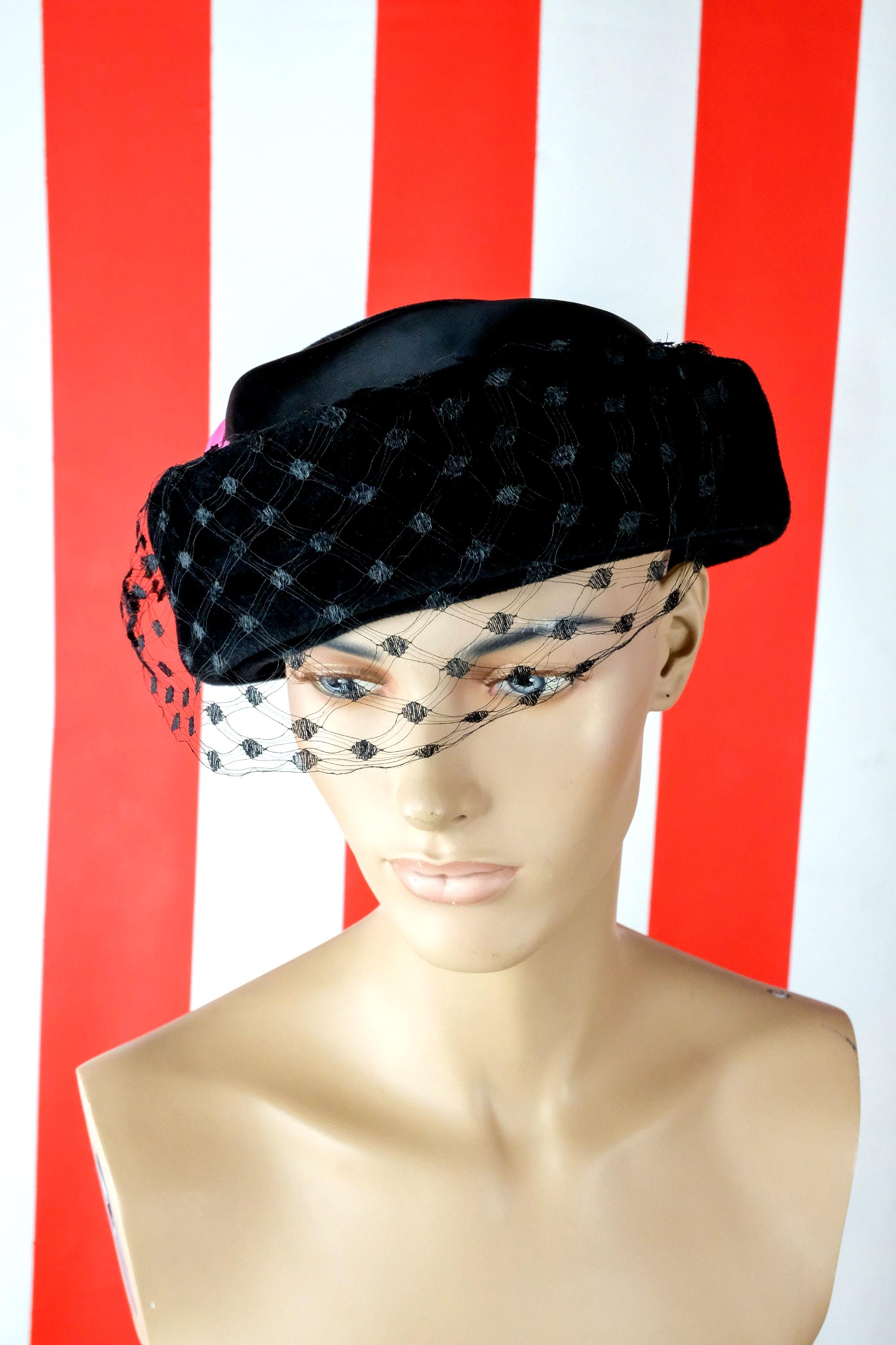 1960s Soft Black Wool Veiled Hat With Hot Pink Feathers - Etsy