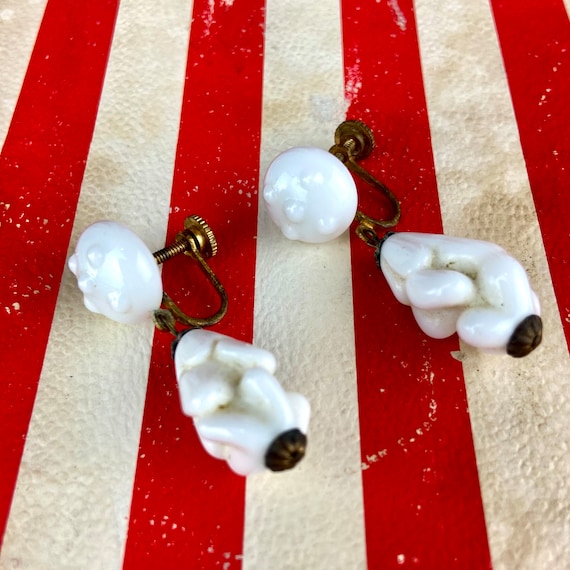 1930s 1940s Milk Glass Screw Back Dangle Earrings - image 1