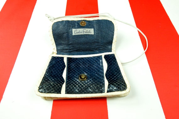 1980s Carlos Falchi Navy and White Snakeskin Desi… - image 7