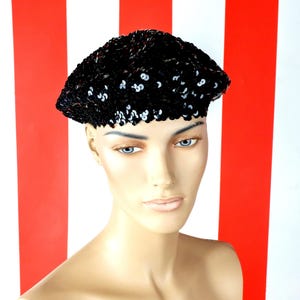 1970s Slouchy Black Sequin Beret