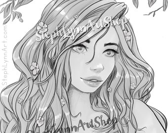 Printable Coloring Page - Girl Portrait "Dappled"