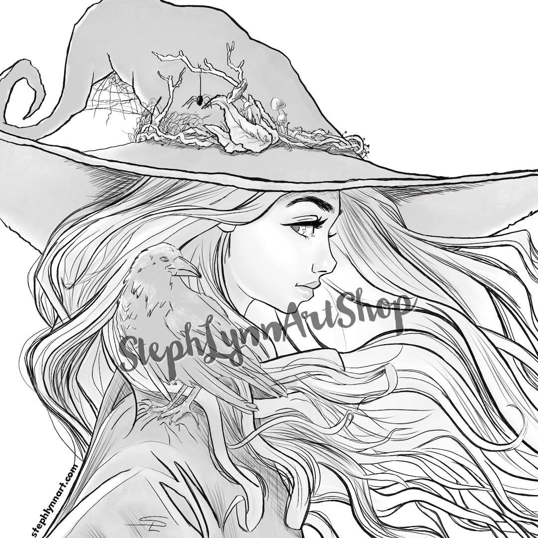 Printable Coloring Page - Witch Girl Portrait "a Little Bit Witchy" - Etsy