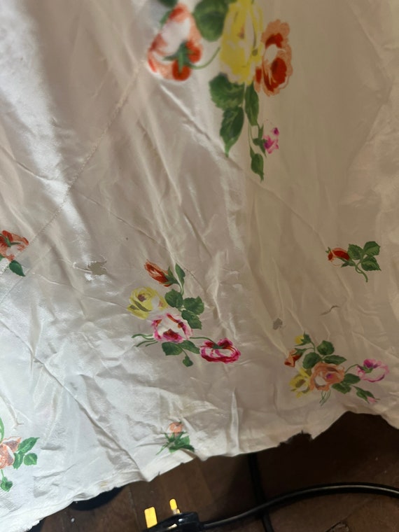 Extraordinary 1940s French Couture Floral Print Pale Blue Grey Net Dress w Original Underdress