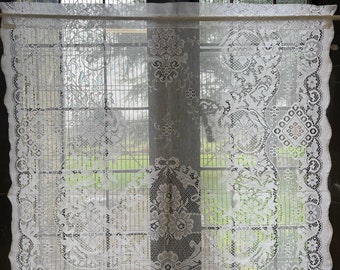 Victorian Design c1895 Cotton Lace Curtain Panel 'Clara' 36”x 36"  Ready-to-Hang