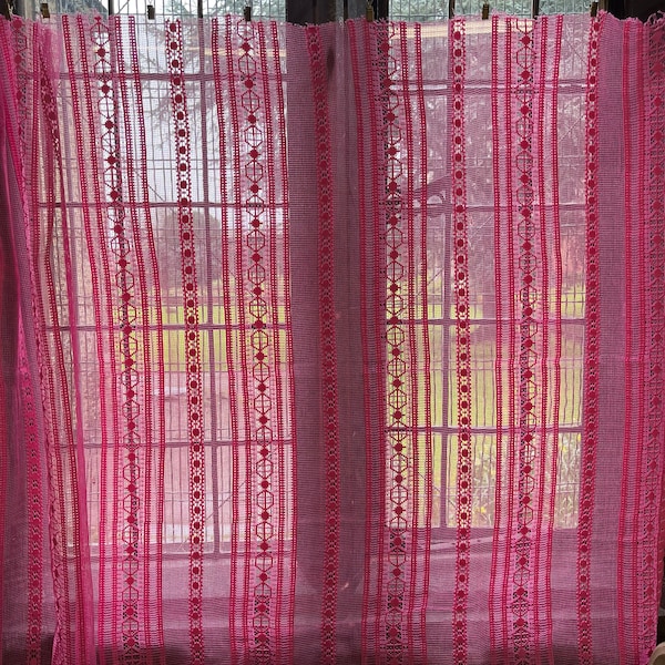 Floral Arts and Crafts Period Stripe Design Lace Sample panel Cafe Curtain Design Lace Panel in Fuchsia 132cm (52”) / 99cm (39”)