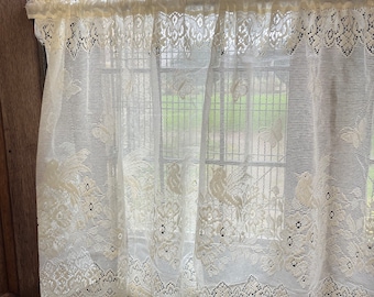 Cottage Victorian Design Birds & Butterfly Cotton Lace Curtain Panel 24"  drop Cafe Curtain Brise Bise ecru by the metre