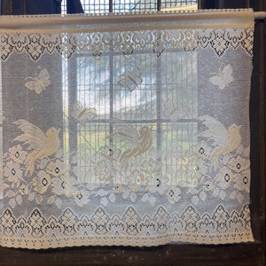 Beautiful Victorian Design Birds & Butterfly Cotton Lace Curtain Panel 18"  drop Cafe Curtain Brise Bise ecru by the metre