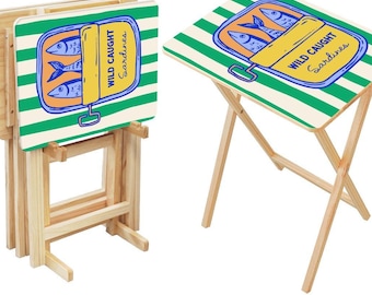 Sardines TV Trays with Storage Rack - Set of 4