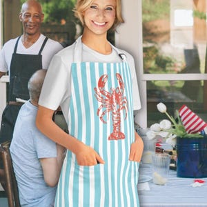 Lobster Stripes Print Apron - Coastal Cooking Gift - Beach Themed Kitchenwear - Summer BBQ Accessory - Nautical Chef Apron
