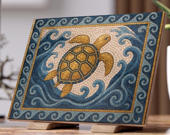 Mosaic Sea Turtle Ceramic Tile - Oceancore Wall Art - Beach House Decor - Coastal Fisherman Aesthetic