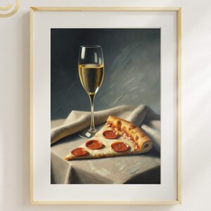 Champagne & Pizza Art Print - Perfect Poster for Kitchens, Restaurants, Pizza Parties, Bar Decor, and Foodie Gifts - Funny Cocktail Wall Art