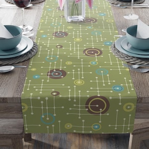Midcentury Modern Table Runner - MCM Tablecloth - Retro 60&#39;s Kitchen Decor