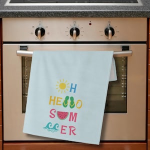 Hello Summer Tea Towels- Beach House Decor - Seasonal Kitchen Textiles - Pool Party Towel