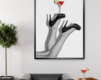 Martini Heels Poster: Chic Cocktail Bar Wall Art
