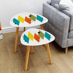 Mid Century Modern Side Table Set – Atomic Argyle Accent Tables, USA Made