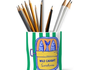 Ceramic Pen/Pencil Holder with Sardines and Stripes