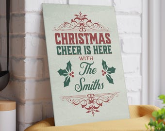 Christmas Cheer Is Here Personalized Glass Cutting Board - Holiday Kitchen Decor