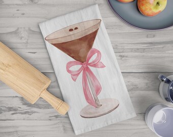 Espresso Martini Kitchen Towel - Cute Cocktail Tea Towel - Coquette Kitchen Decor - Martini Lover Hostess Gift - Coffee Bar Towels