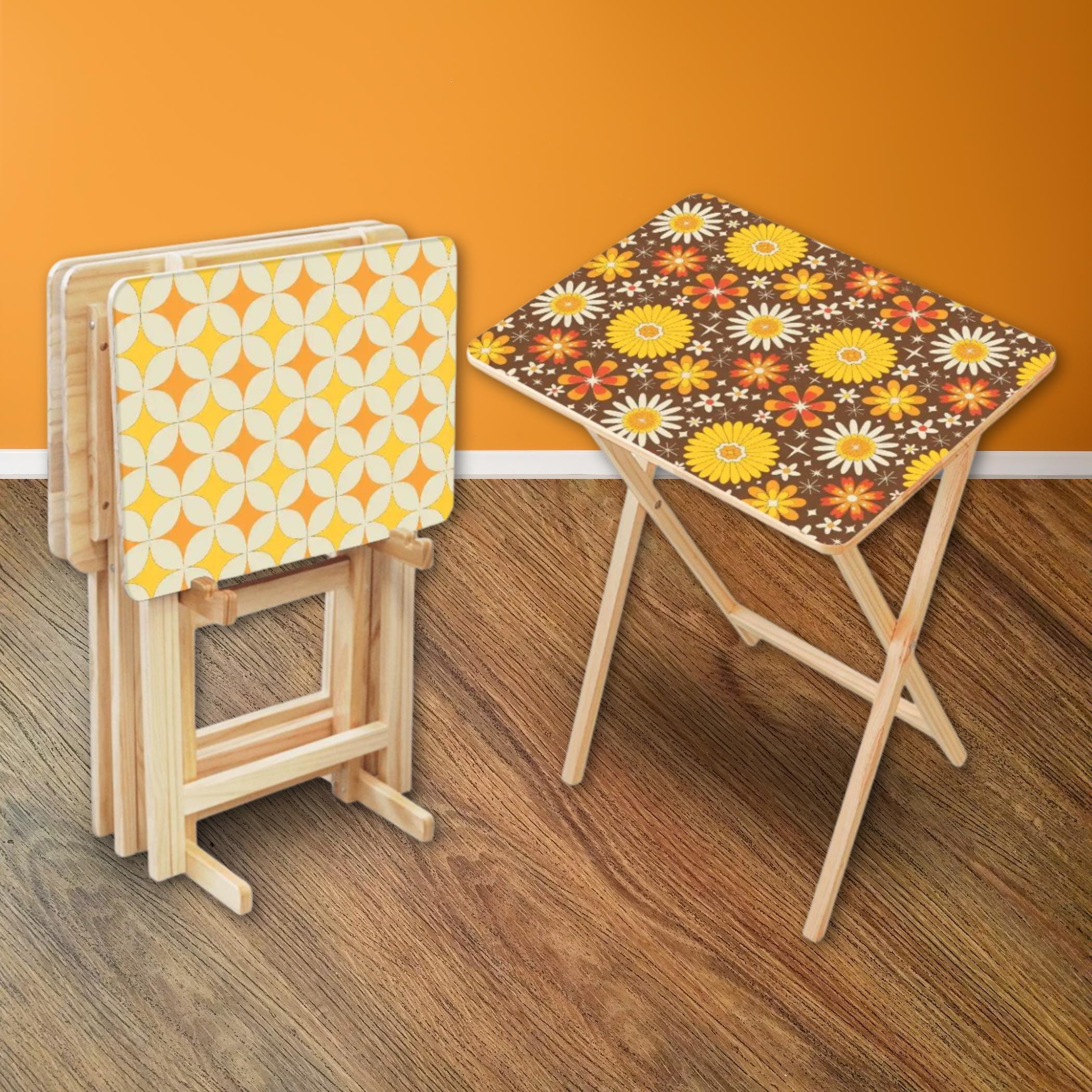 1960's Retro Home Tv Tray Set With Stand - Etsy