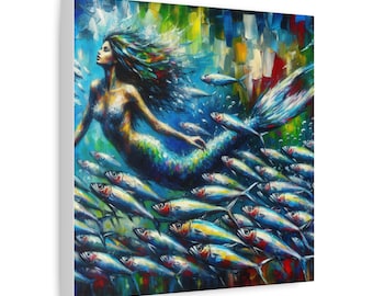 Oceancore Mermaid Canvas Art - Whimsical Beach House Decor - Coastal Wall Art - Gift for Sea Lovers