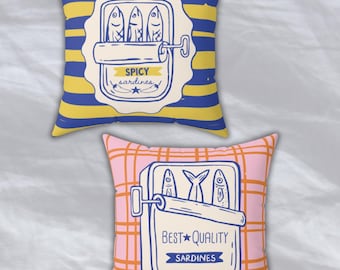 Colorful Sardines Throw Pillow: 4 Sizes Reversable Print
