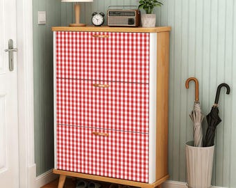Red Gingham Shoe Cabinet (Made in USA)