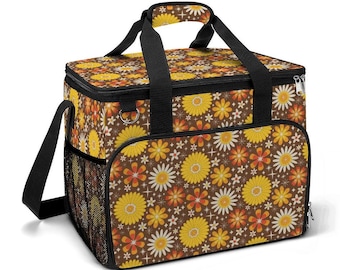 Retro Cooler Bag Large Insulated Lunch Tote Atomic Floral Graphic