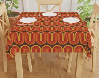 Retro Brown Orange Tablecloth - Graphic Table Covering