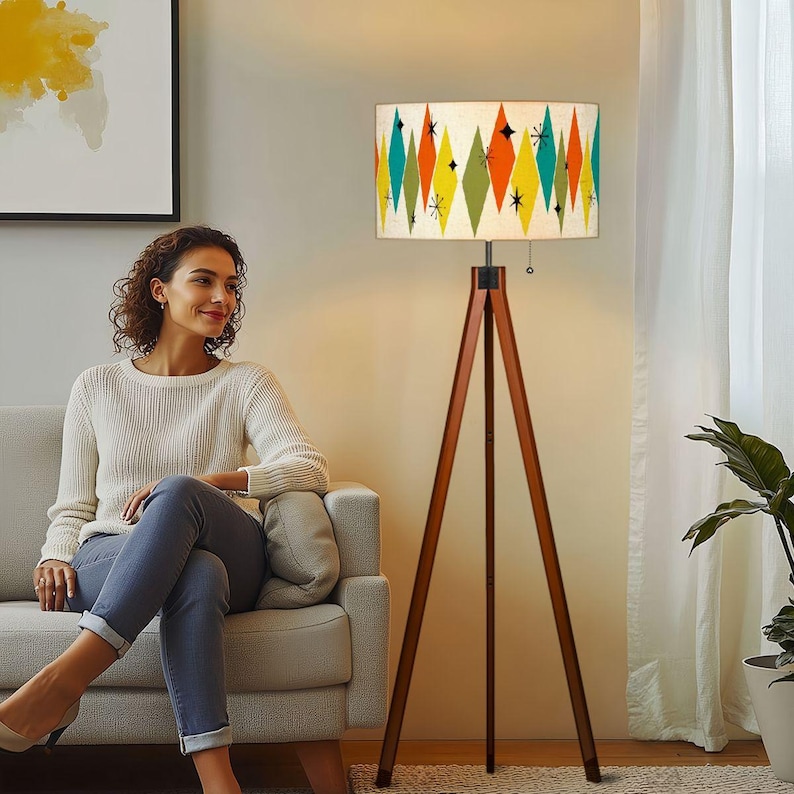 Mid-Century Modern Tripod Floor Lamp (Made in USA) - Retro Home Decor image 1