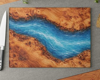 River Resin-Look Glass Cutting Board - Burlwood Kitchen Décor